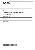 GCSE AQA June 2023 Higher Combined Science: Trilogy Biology Paper 2H Mark Scheme