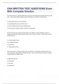 CNA WRITTEN TEST QUESTIONS Exam With Complete Solution