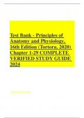 Test Bank - Principles of Anatomy and Physiology, 16th Edition (Tortora, 2020) Chapter 1-29 COMPLETE VERIFIED STUDY GUIDE 2024