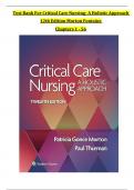 TEST BANK For Critical Care Nursing- A Holistic Approach, 12th Edition by Morton Fontaine, Verified Chapters 1 - 56, Complete Newest Version