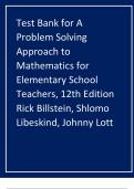Test Bank for A  Problem Solving  Approach to  Mathematics for  Elementary School  Teachers, 12th Edition  Rick Billstein, Shlomo  Libeskind, Johnny Lot