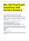 Bio 182 Final Exam Questions with Correct Answers