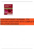 agement CONTEMPORARY NURSING 7TH EDITION QUESTIONS WITH COMPLETE SOLUTION 2023/2024Chapter 01: The Evolution of Professional Nursing Cherry & Jacob: Contemporary Nursing: Issues, Trends, and Management, 7th Edition