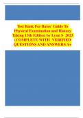 Test Bank For Bates' Guide To Physical Examination and History Taking 13th Edition by Lynn S. Bickley 9781496398178 Complete Guide A+