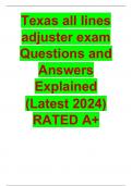 Texas all lines adjuster exam Questions and Answers Explained  (Latest 2024) RATED A+