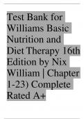 Test Bank for Williams Basic Nutrition and Diet Therapy 16th Edition by Nix William (Chapter1-23) Complete Rated A+ 