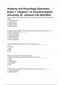 Anatomy and Physiology (Openstax) Exam 1: Chapters 1-4, Ouachita Baptist University, Dr. Johnson Fall 2022/2023 UPDATED