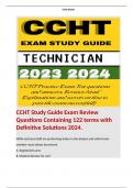 CCHT Study Guide Exam Review Questions Containing 122 terms with Definitive Solutions 2024.  Terms like:  While technical staff are preforming duties in the dialysis unit which team member must always be present  A. Registered nurse  B. Medical director f