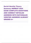 Social Identity Theory Summary NEWEST 2024 EXAM COMPLETE QUESTIONS AND CORRECT DETAILED ANSWERS WITH RATIONALES VERIFIED ANSWERS ALREADY GRADED A+