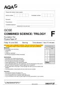 2023 AQA GCSE COMBINED SCIENCE: TRILOGY 8464/P/2F Physics Paper  2F Question Paper & Mark scheme (Merged) June 2023 [VERIFIED]