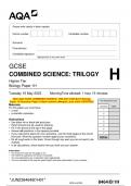 2023 AQA GCSE COMBINED SCIENCE: TRILOGY 8464/B/1H Biology  Paper 1H Question Paper & Mark scheme (Merged) June 2023 [VERIFIED]