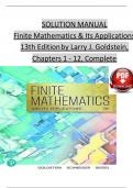 Finite Mathematics and Its Applications, 13 Edition Solution Manual by Larry J. Goldstein, Verified Chapters 1 - 12, Complete Newest Version 