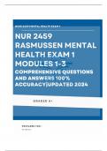 NUR 2459 Rasmussen Mental Health Exam 1 Modules 1-3 Comprehensive Questions and Answers 100% Accuracy |Updated 2024 
