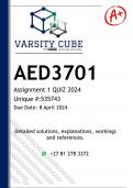 AED3701 Assignment 1 QUIZ (DETAILED ANSWERS) 2024 - DISTINCTION GUARANTEED