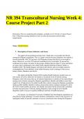 NR 394 Transcultural Nursing Week 4: Course Project Part 2 