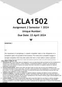 CLA1502 Assignment 2 (ANSWERS) Semester 1 2024 - DISTINCTION GUARANTEED