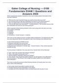 Galen College of Nursing —-3100 Fundamentals EXAM 1 Questions and Answers 2024