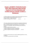Exam 1: NUR2513/ NUR 2513 (Latest 2024/ 2025) Maternal-Child Nursing Exam |61 ACTUAL Questions and Verified Answers| Already Graded A - Rasmussen