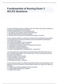 Fundamentals of Nursing Exam 3 NCLEX Questions with solutions 
