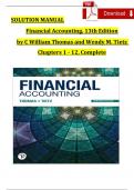 Financial Accounting, 13th Edition Solution Manual by C William Thomas and Wendy M. Tietz, Complete Chapters 1 - 12, Verified Latest Version