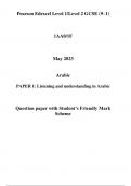 Pearson Edexcel Level 1/Level 2 GCSE (9–1) 1AA0/1F May 2023 Arabic PAPER 1: Listening and understanding in Arabic Question paper with Student’s Friendly Mark Scheme