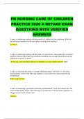 PN NURSING CARE OF CHILDREN PRACTICE 2020 A RETAKE EXAM QUESTIONS WITH VERIFIED ANSWERS