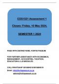 COS1521 Assessment 1 QUIZ SEMESTER 1 2024. DUE 10 MAY 2024. PASS WITH DISTINCTION.