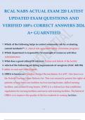 RCAL NABS ACTUAL EXAM 220 LATEST UPDATED EXAM QUESTIONS AND VERIFIED 100% CORRECT ANSWERS 2024. A+ GUARANTEED.
