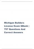 Michigan Builders License Exam Q Bank 2024 QUESTIONS WITH CORRECT ANSWERS VERIFIED BY EXPERTS NEW