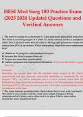 HESI Med Surg 100 Practice Exam (2023 2024 Update) Questions and Verified Answers