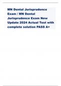 MN Dental Jurisprudence  Exam / MN Dental  Jurisprudence Exam New  Update 2024 Actual Test with  complete solution PASS A+ *general supervision - ANSWER-The dentist has prior  knowledge and has given consent for the procedures being  performed during whic