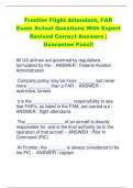 Frontier Flight Attendant, FAR  Exam Actual Questions With Expert Revised Correct Answers |  Guarantee Pass!!