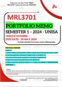 MRL3701 PORTFOLIO MEMO - MAY/JUNE 2024 - SEMESTER 1 - UNISA - DUE DATE :- 20 MAY 2024 (DETAILED ANSWERS WITH FOOTNOTES AND BIBLIOGRAPHY - DISTINCTION GUARANTEED!) 