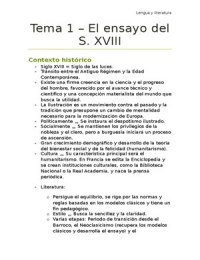 Tema 1 (Lengua y Literatura 2º Bachillerato) - El ensayo en el S. XVIII. Jovellanos.
