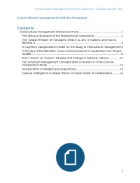 Summary of the Articles for CrossCultural Management (IB)