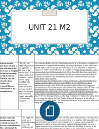 UNIT 21 M2:Analyse how consumers are protected in the event of a breach of contract for the supply/sale of goods & services