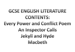 GRADE 9: English Literature File for AQA Grade 9-1: Macbeth, An Inspector Calls, Jekyll and Hyde, Power and Conflict Poetry