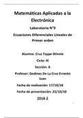 Matemáticas Aplicadas a la Electrónica · Informe de Ecuaciones Diferenciales Lineales de Segundo orden · programa MATLAB (laboratorio 9)