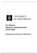 Management Research Methods 1 (MRM1) | Pre-Master Business Administration 2019-2020 | Universiteit van Amsterdam (UvA) 