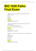 BIO 1020 PATHO FINAL EXAM-Questions and Answers (GRADED A): South University