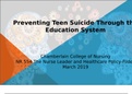 NR 554 Week 5 Assignment Presentation, Preventing Teen Suicide Through the Education System