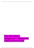 EDU 500 Week 4 Assignment 1,DEFINING THE LEARNING ENVIRONMENT WITH COMPLETE SOLUTION GRADE A