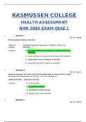 NUR2092 Health Assessment Exam Quiz 1 & 2 & 3 study guide / NUR 2092 Health Assessment Test 1 & 2 & 3 study guide (Latest, 2020): Rasmussen College