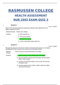 NUR2092 Health Assessment Exam Quiz 3 study guide / NUR 2092 Health Assessment Test 3 study guide (Latest, 2020): Rasmussen College