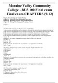 Moraine Valley Community College - BUS 100 Final exam Final exam-CHAPTERS (9-12) WITH 100% VERIFIED Answers!!!1