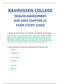 NUR2092 Health Assessment Chapter 21 Exam Study Guide / NUR 2092 Health Assessment Chapter 21 Exam Study Guide (Latest, 2020): Rasmussen College