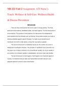NR 222 Unit 2 Assignment: ATI Nurse’s Touch: Wellness & Self-Care: Wellness Health & Disease Prevention(LATEST UPDATE)