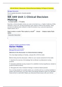 NR 449 Week 1 Discussion: Clinical Decision Making: 58 Pages (2 Versions)