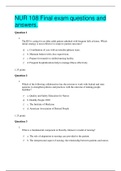 NUR 108 Final exam questions and answers. | GRADED A