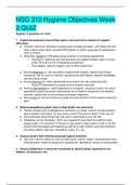 NSG 310 Hygiene Objectives Week 2 QUIZ | GRADED A